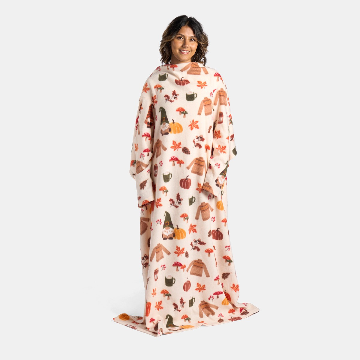 OHS Autumn Gonk Print Fleece Wearable Blanket - Natural>