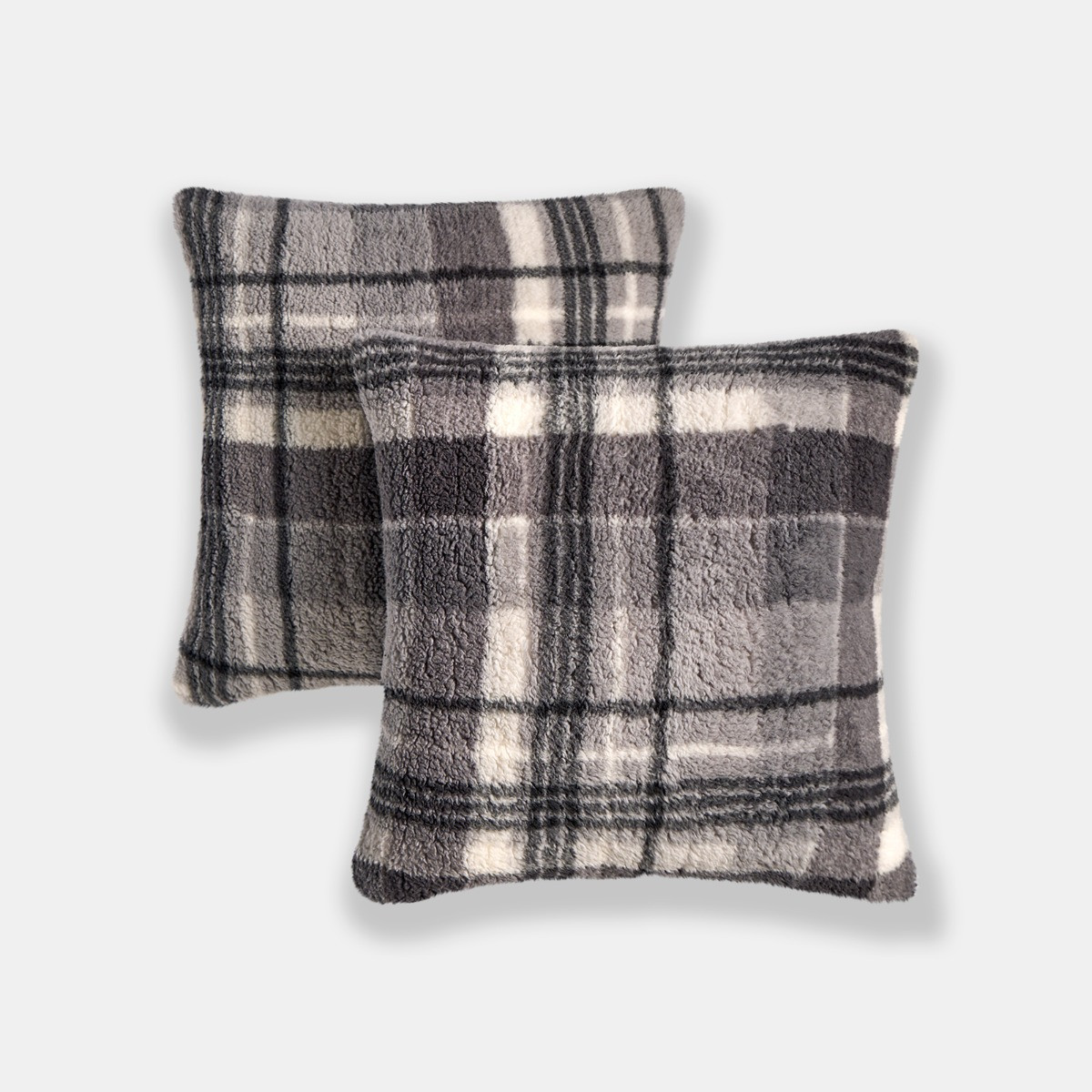 OHS Winter Check Teddy Cushion Covers - Charcoal>
