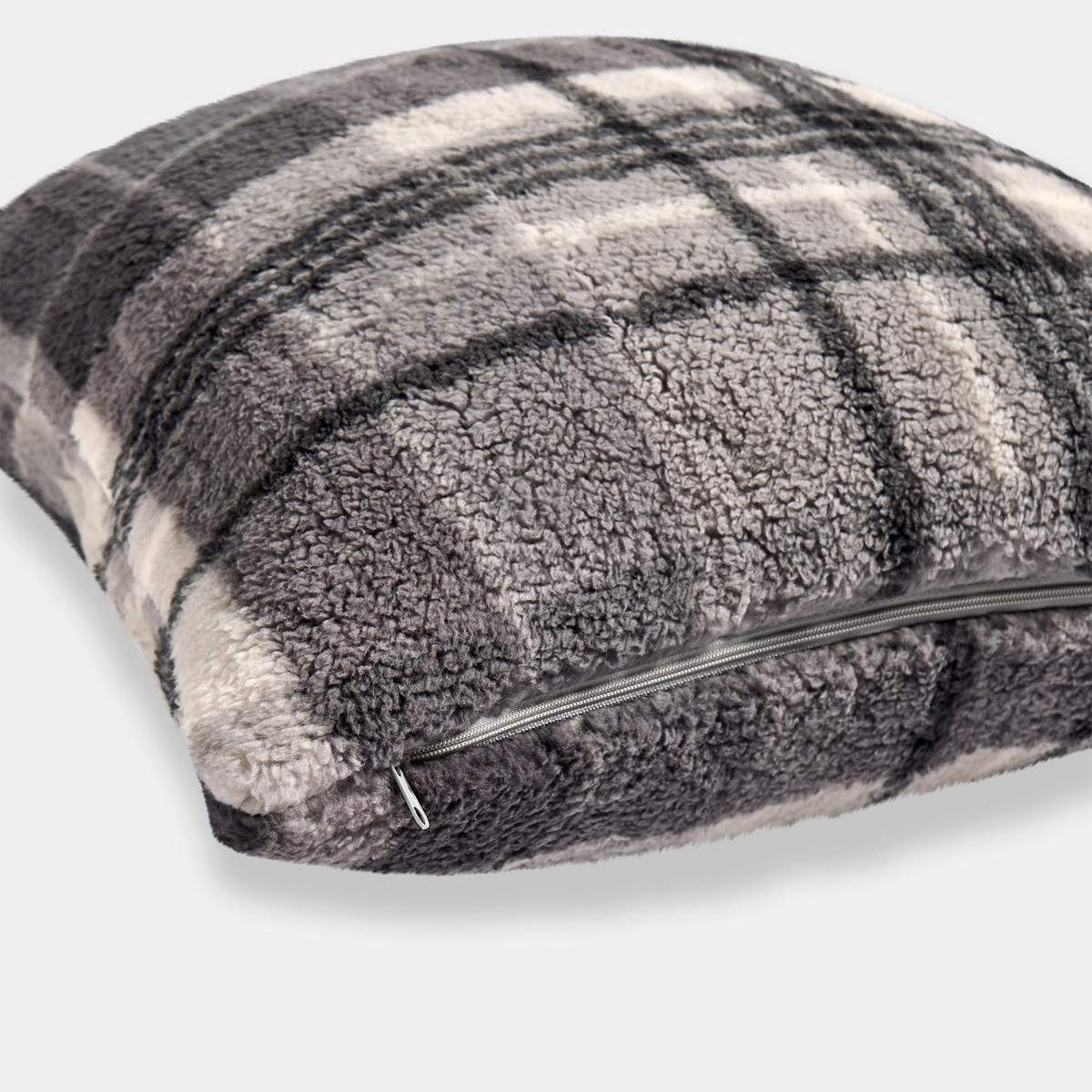 OHS Winter Check Teddy Cushion Covers - Charcoal>