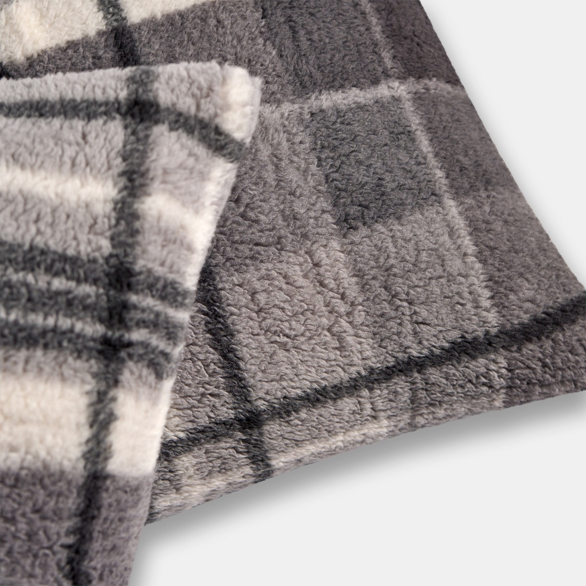 OHS Winter Check Teddy Cushion Covers - Charcoal>