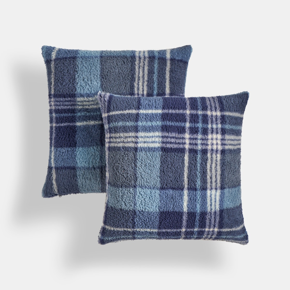 OHS Winter Check Teddy Cushion Covers, Navy - 45 x 45cm>