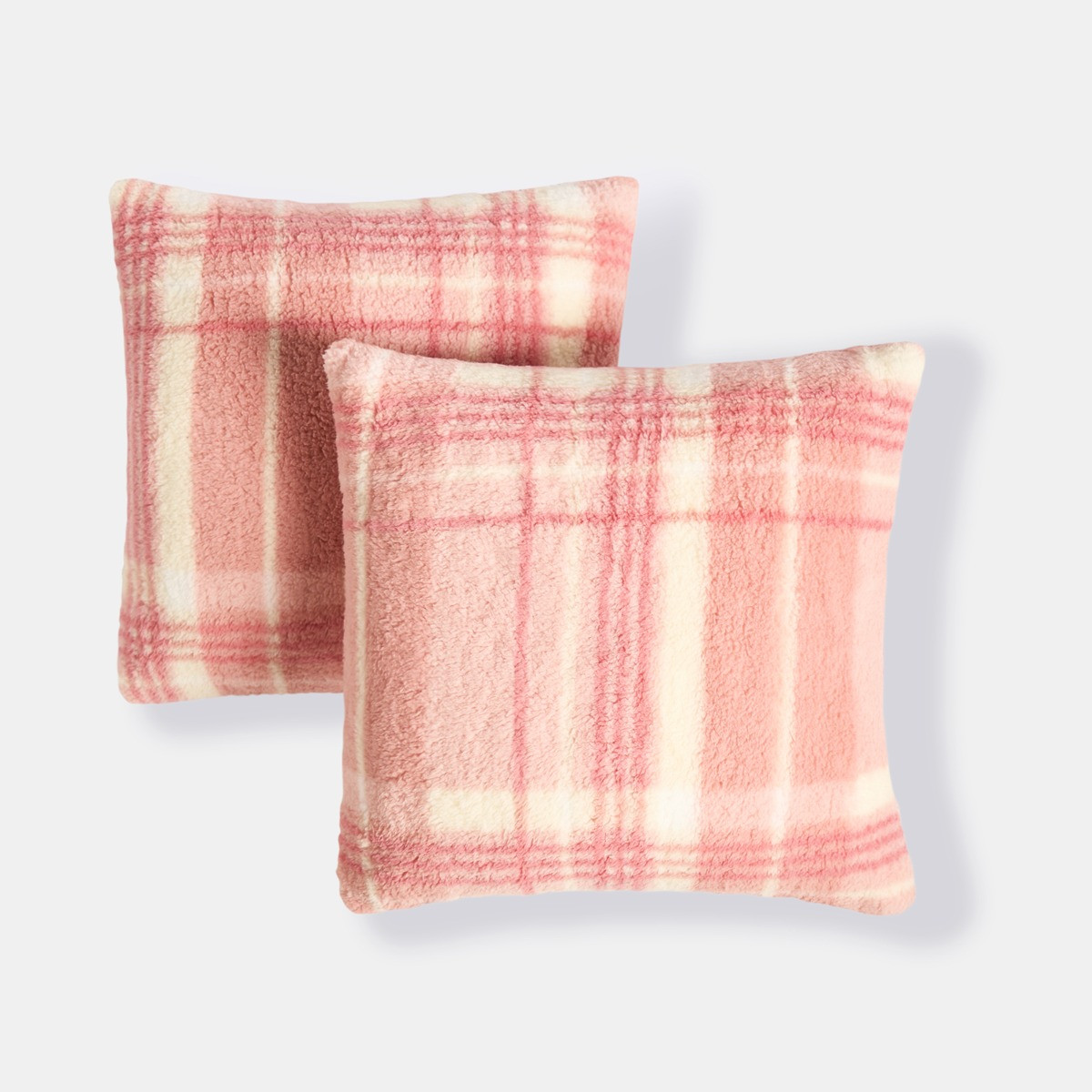 OHS Winter Check Teddy Cushion Covers - Blush>