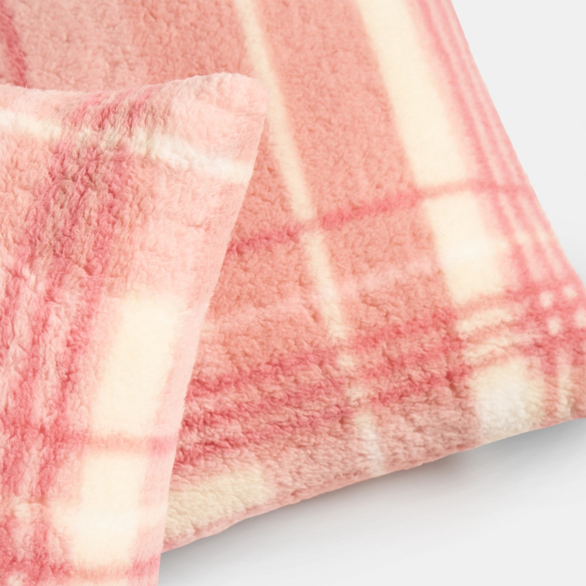 OHS Winter Check Teddy Cushion Covers - Blush>