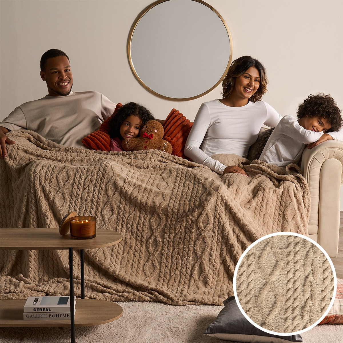 OHS Cable Knit Family Throw - Natural>