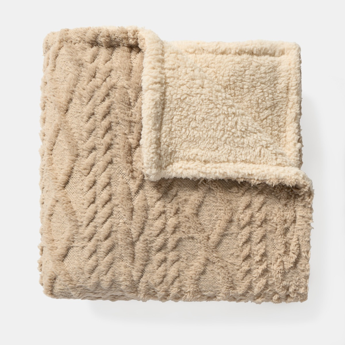 OHS Cable Knit Sherpa Throw - Natural>