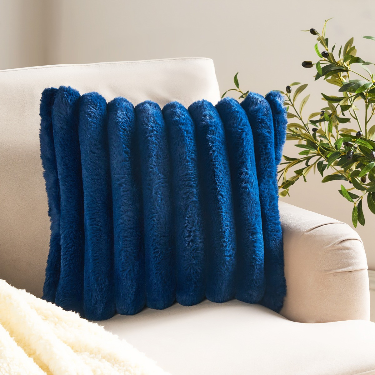 OHS Jumbo Faux Fur Rib Cushion Covers - Navy>