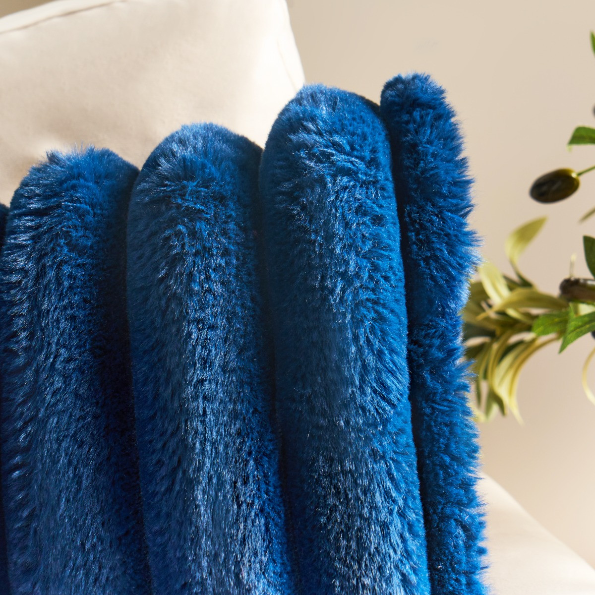 OHS Jumbo Faux Fur Rib Cushion Covers - Navy>