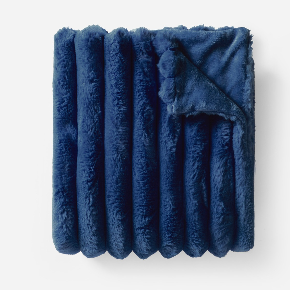 OHS Jumbo Faux Fur Ribbed Throw - Navy>