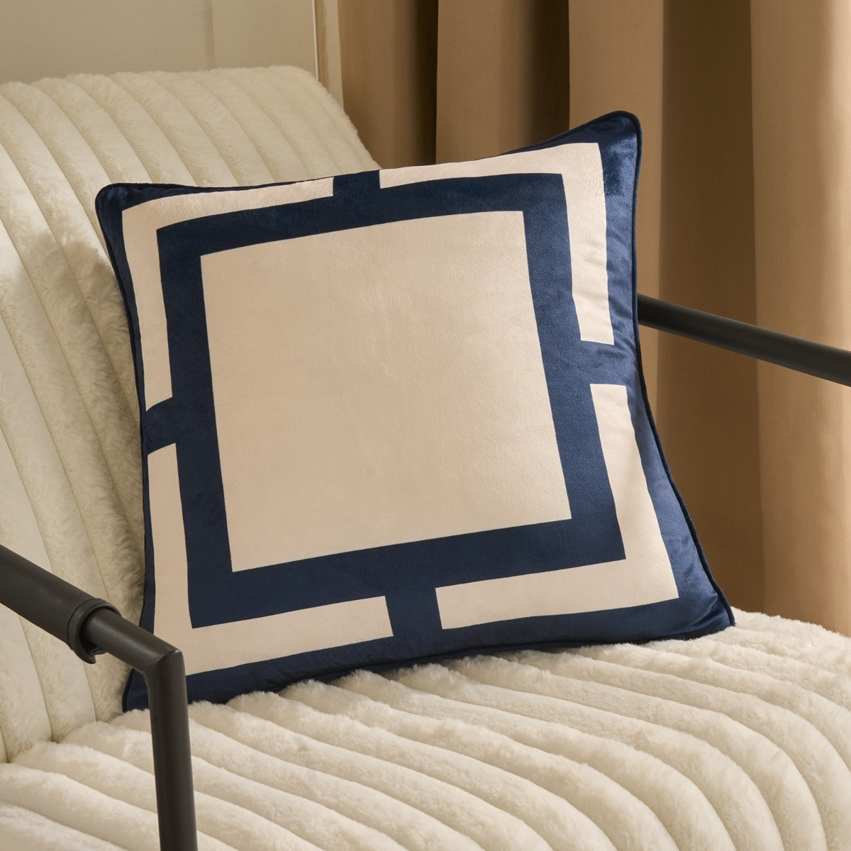 OHS Square Print Cushion Covers, Navy/Cream - 45 x 45cm>