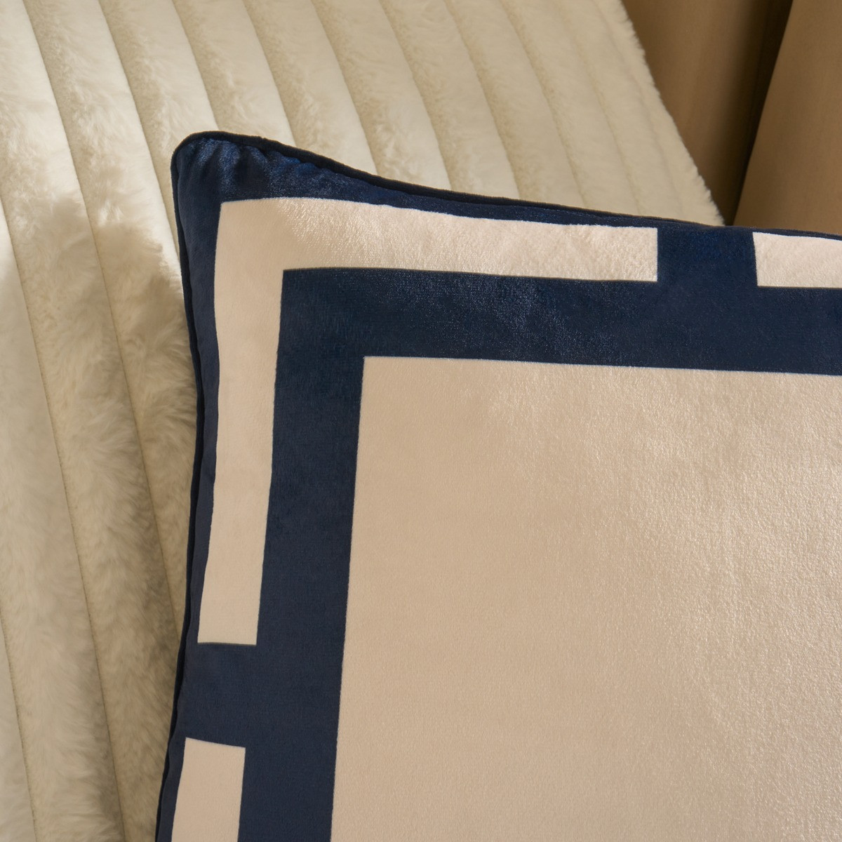 OHS Square Print Cushion Covers - Navy/Cream>