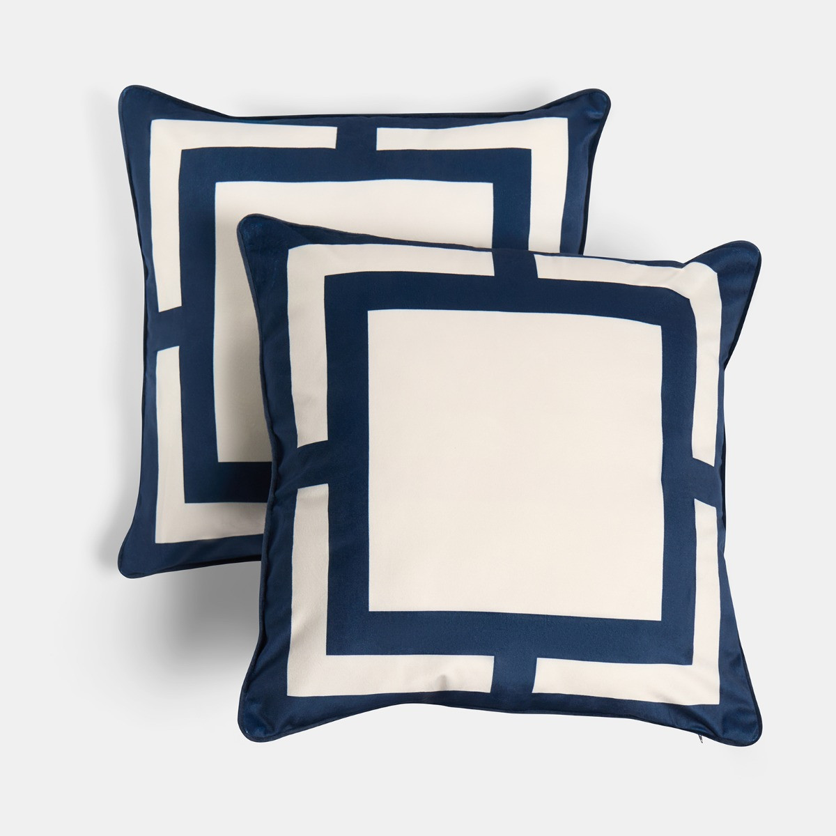 OHS 4 Pack Square Print Cushion Covers - Navy/Cream>