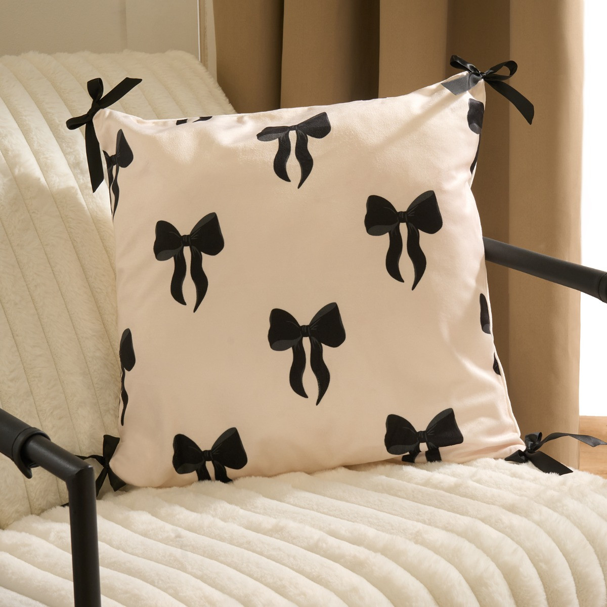 OHS Bow Print Cushion Covers - Monochrome>