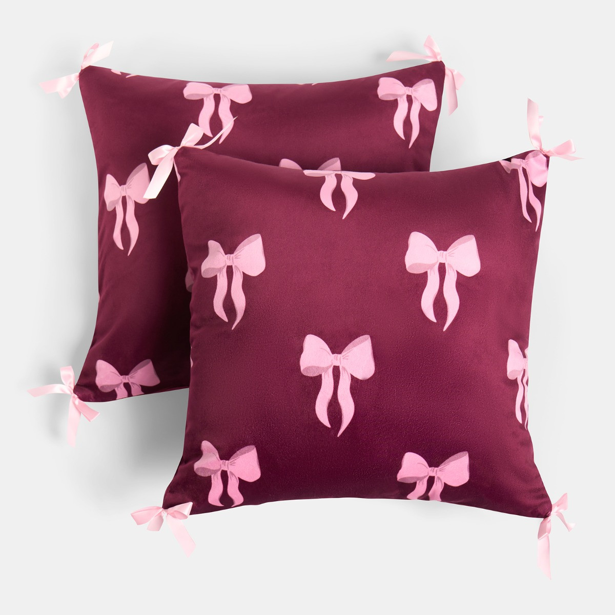 OHS 4 Pack Bow Print Cushion Covers with Cushion - Burgundy>