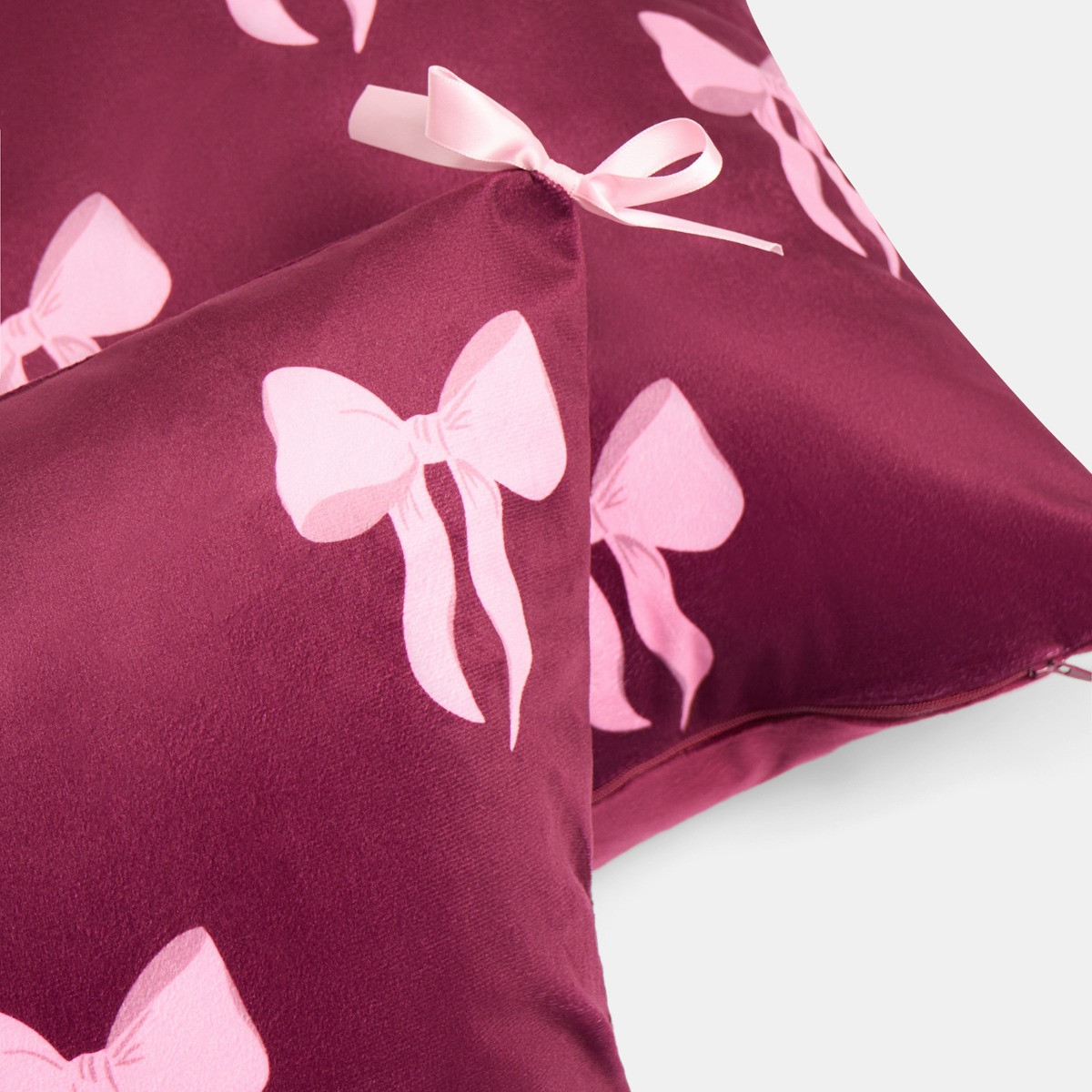 OHS 4 Pack Bow Print Cushion Covers - Burgundy>