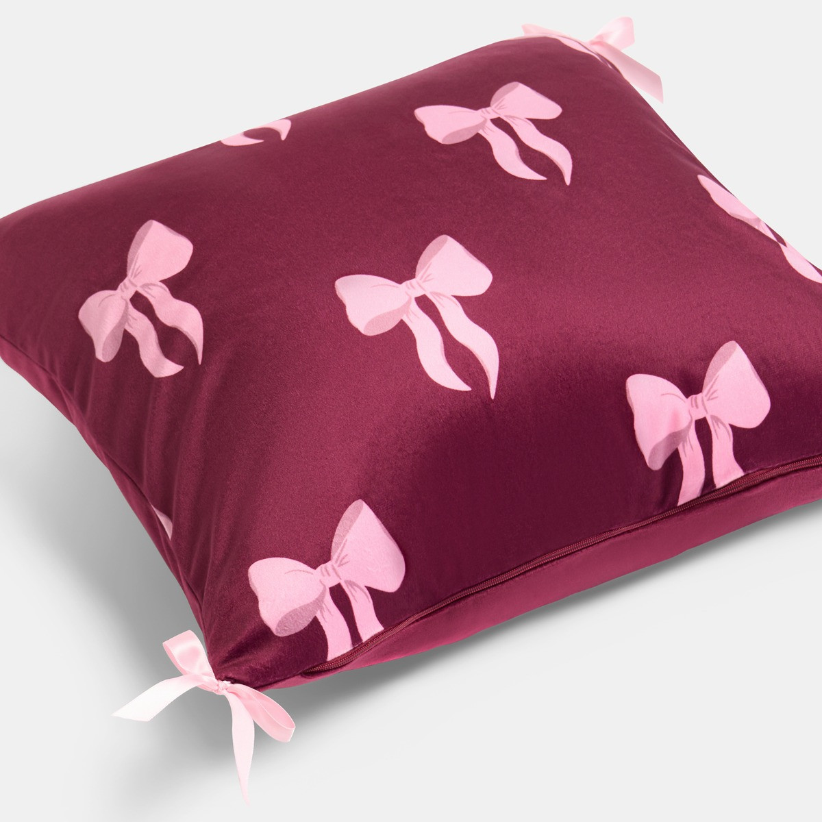 OHS 4 Pack Bow Print Cushion Covers - Burgundy>