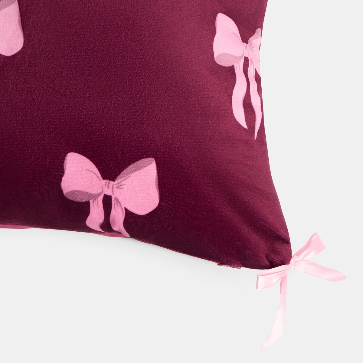 OHS 4 Pack Bow Print Cushion Covers - Burgundy>