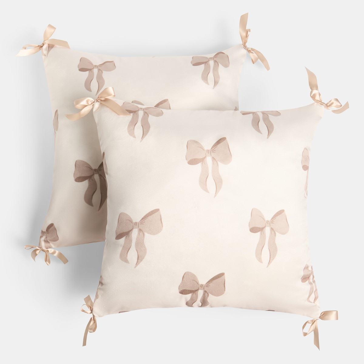 OHS 4 Pack Bow Print Cushion Covers with Cushion - Cream>