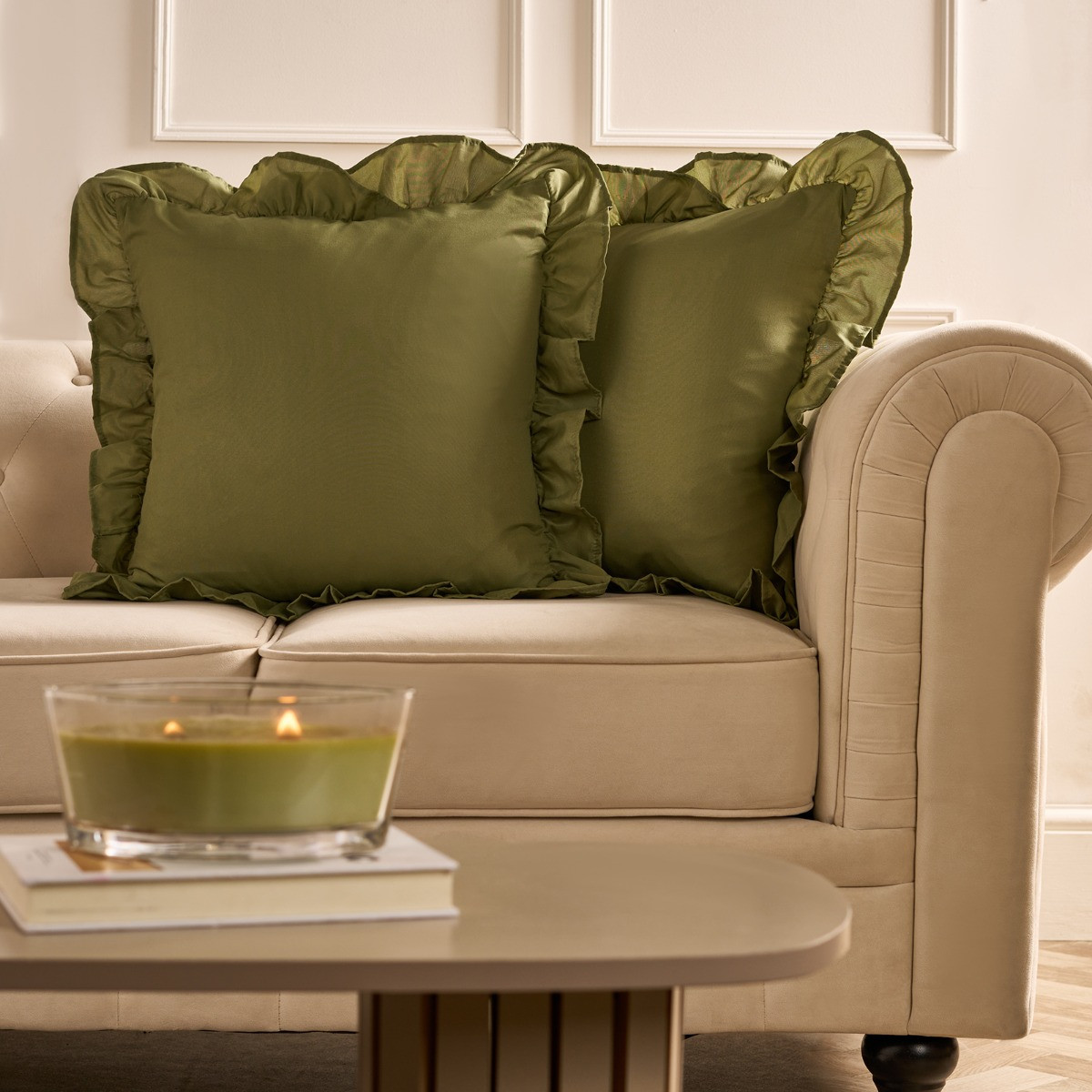 OHS Frill Cushion Covers - Olive>