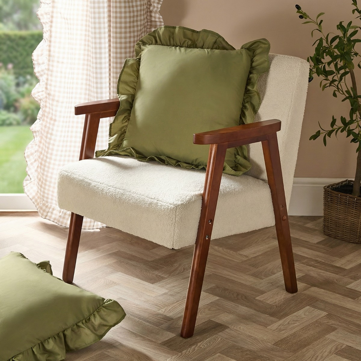 OHS 4 Pack Frill Cushion Covers - Olive>