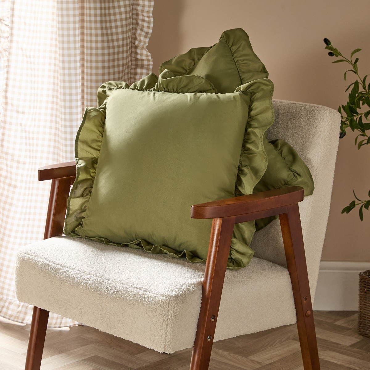 OHS 4 Pack Frill Cushion Covers - Olive>