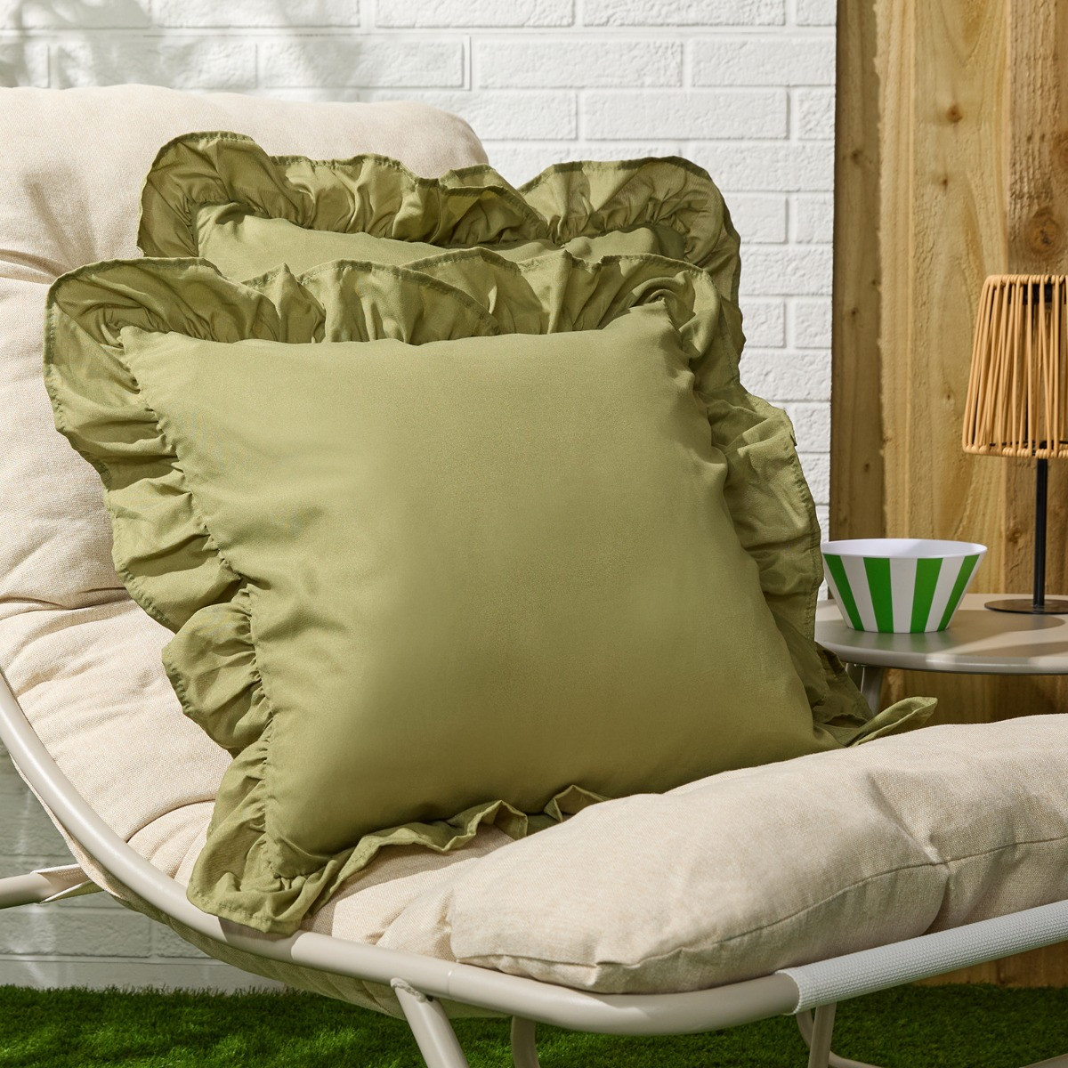 OHS Frill Cushion Covers, Olive - 45 x 45cm>
