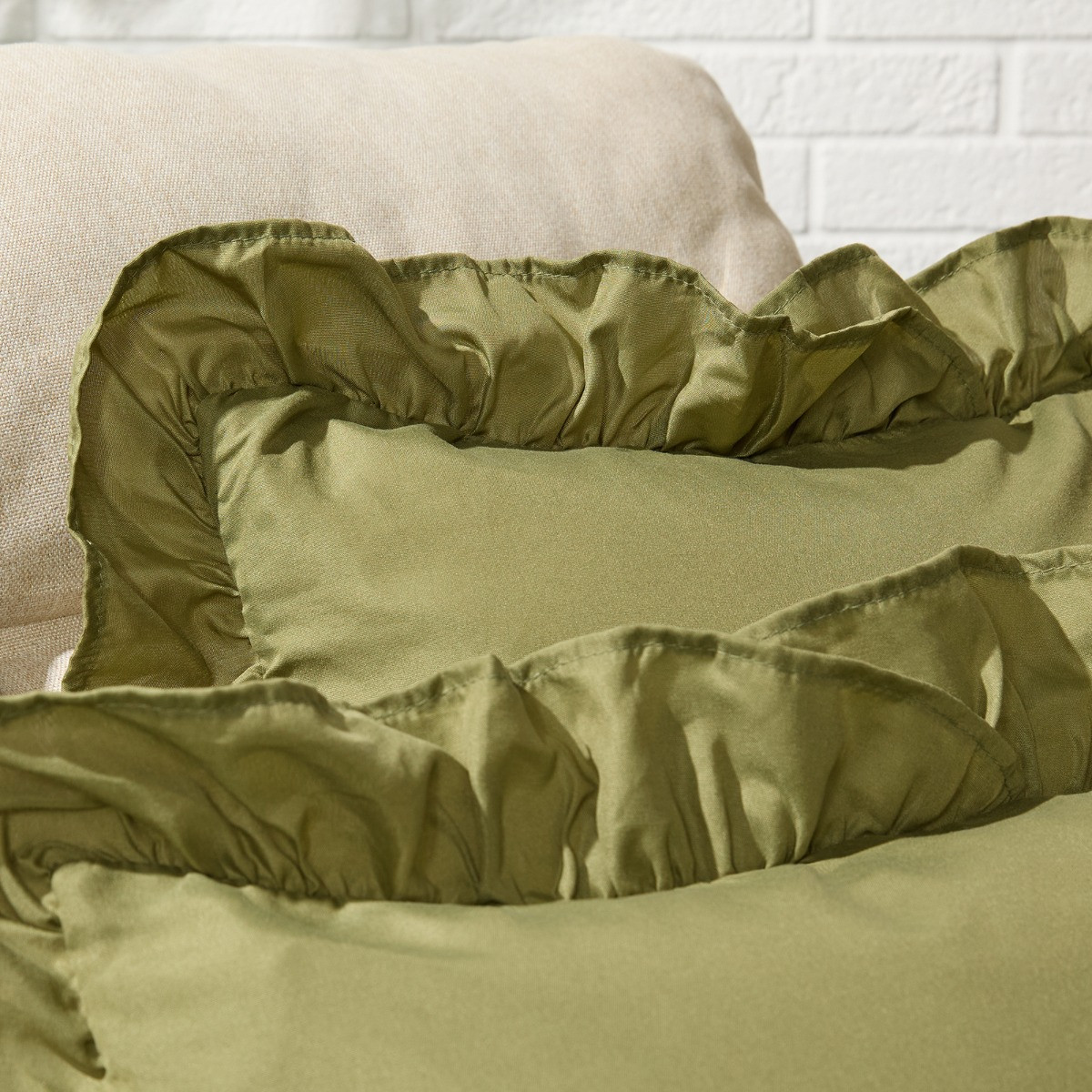 OHS 4 Pack Frill Cushion Covers - Olive>