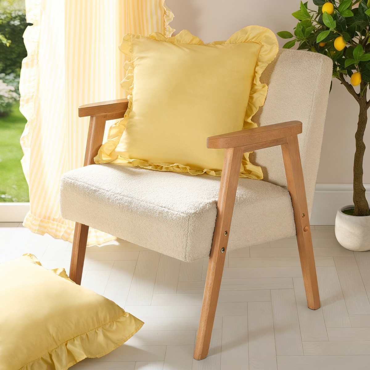 OHS Frill Cushion Covers, Lemon - 45 x 45cm>