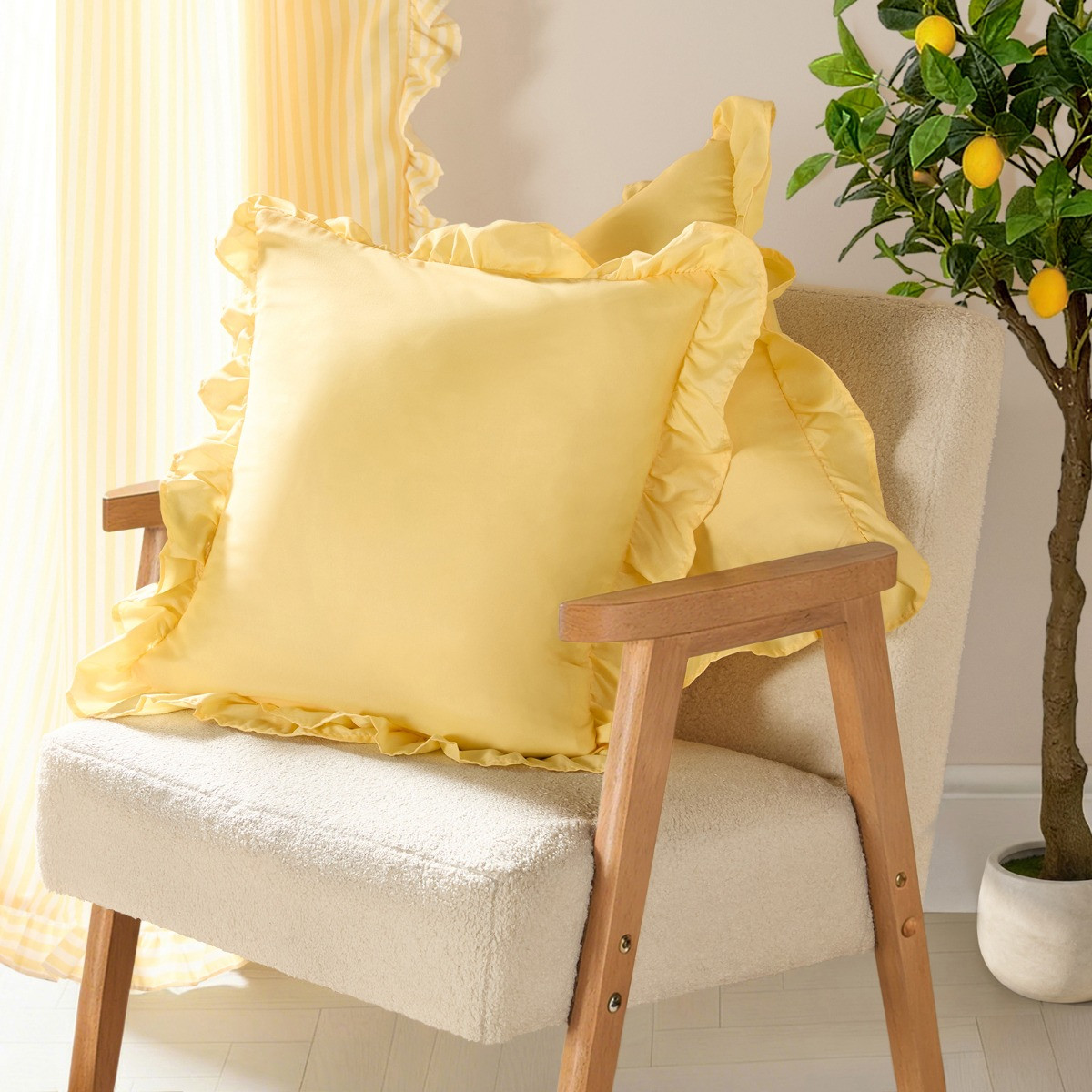 OHS Frill Cushion Covers, Lemon - 45 x 45cm>