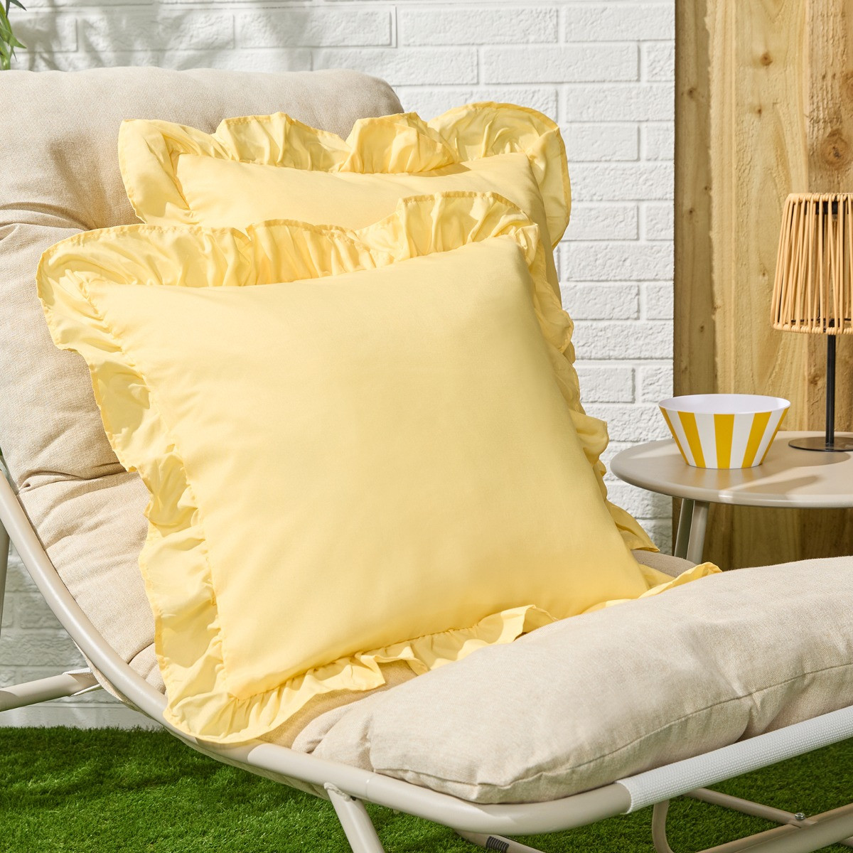 OHS Frill Cushion Covers, Lemon - 45 x 45cm>