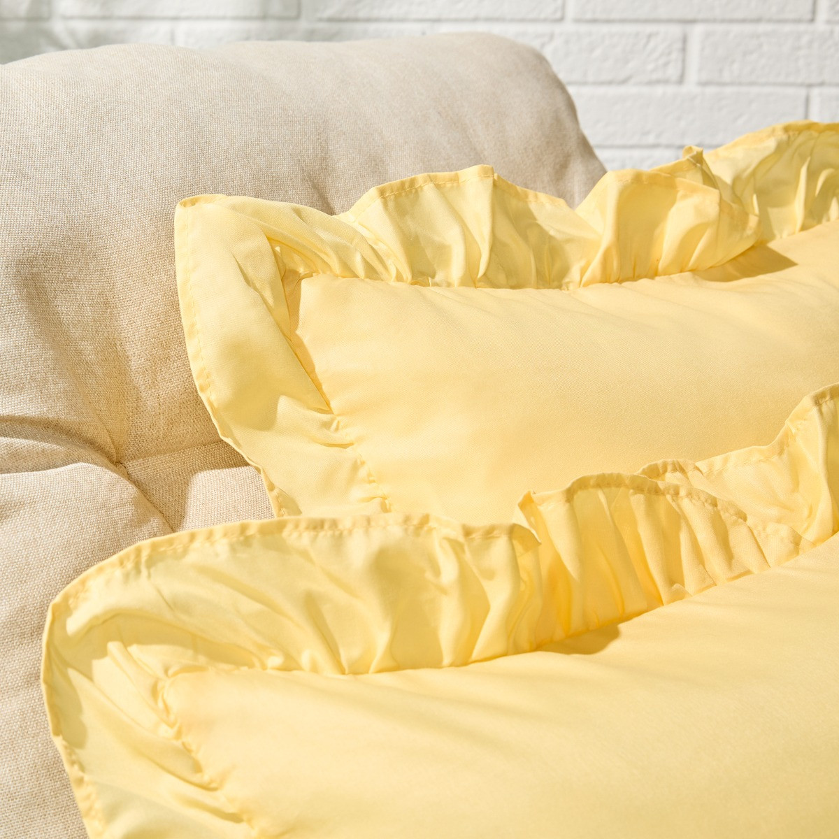 OHS Frill Cushion Covers, Lemon - 45 x 45cm>