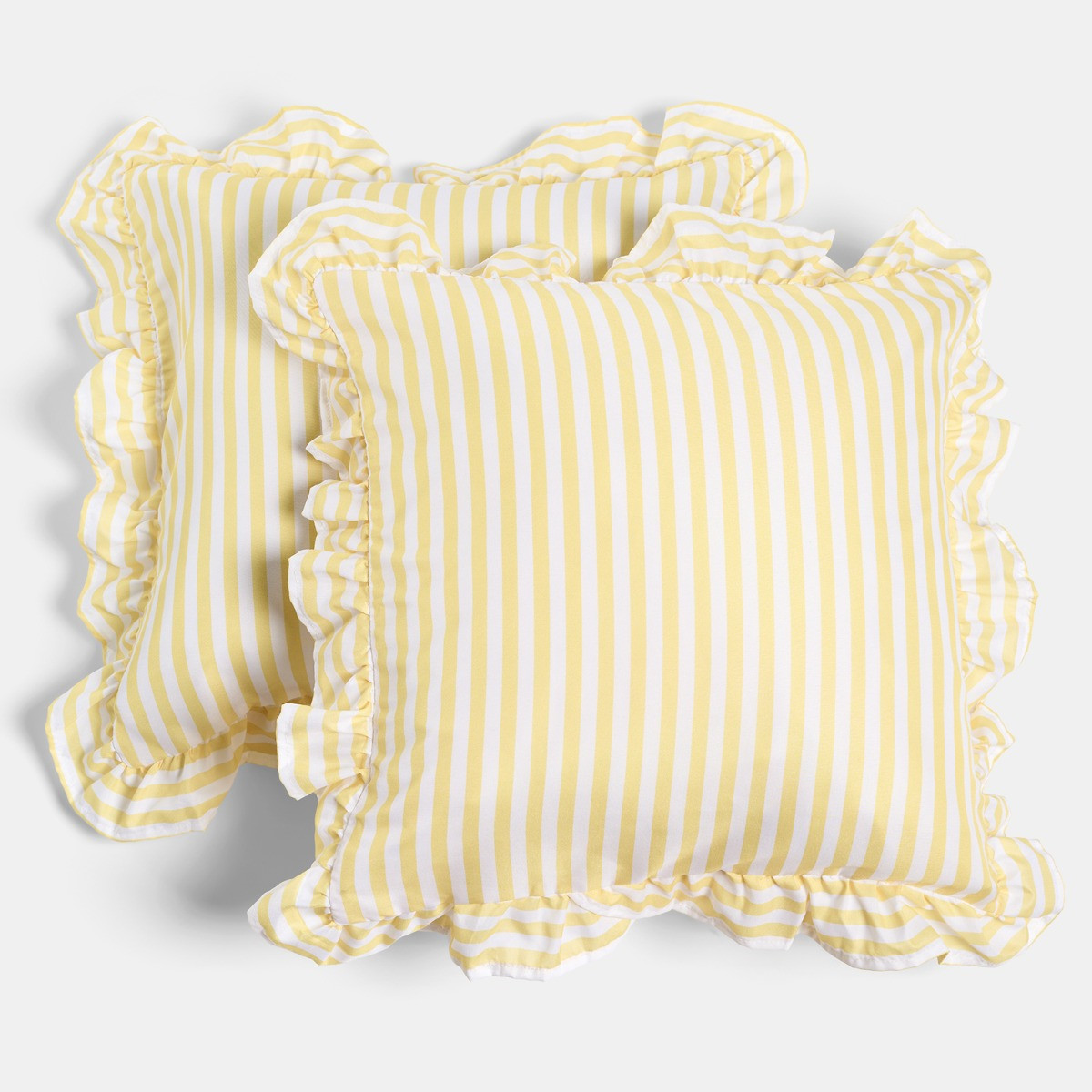 OHS 4 Pack Stripe Print Frill Cushion Covers with Cushion - Lemon>