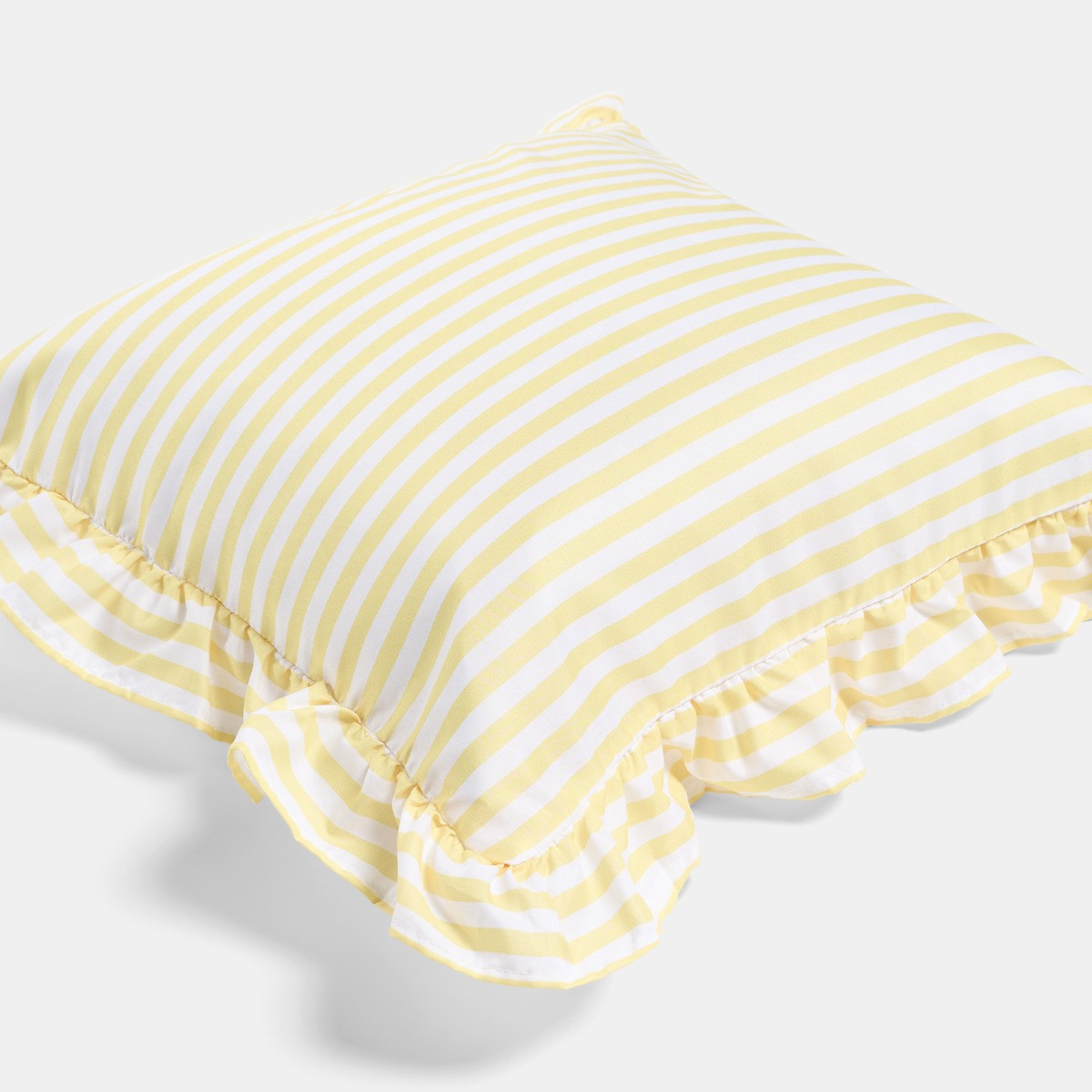OHS 4 Pack Stripe Print Frill Cushion Covers with Cushion - Lemon>