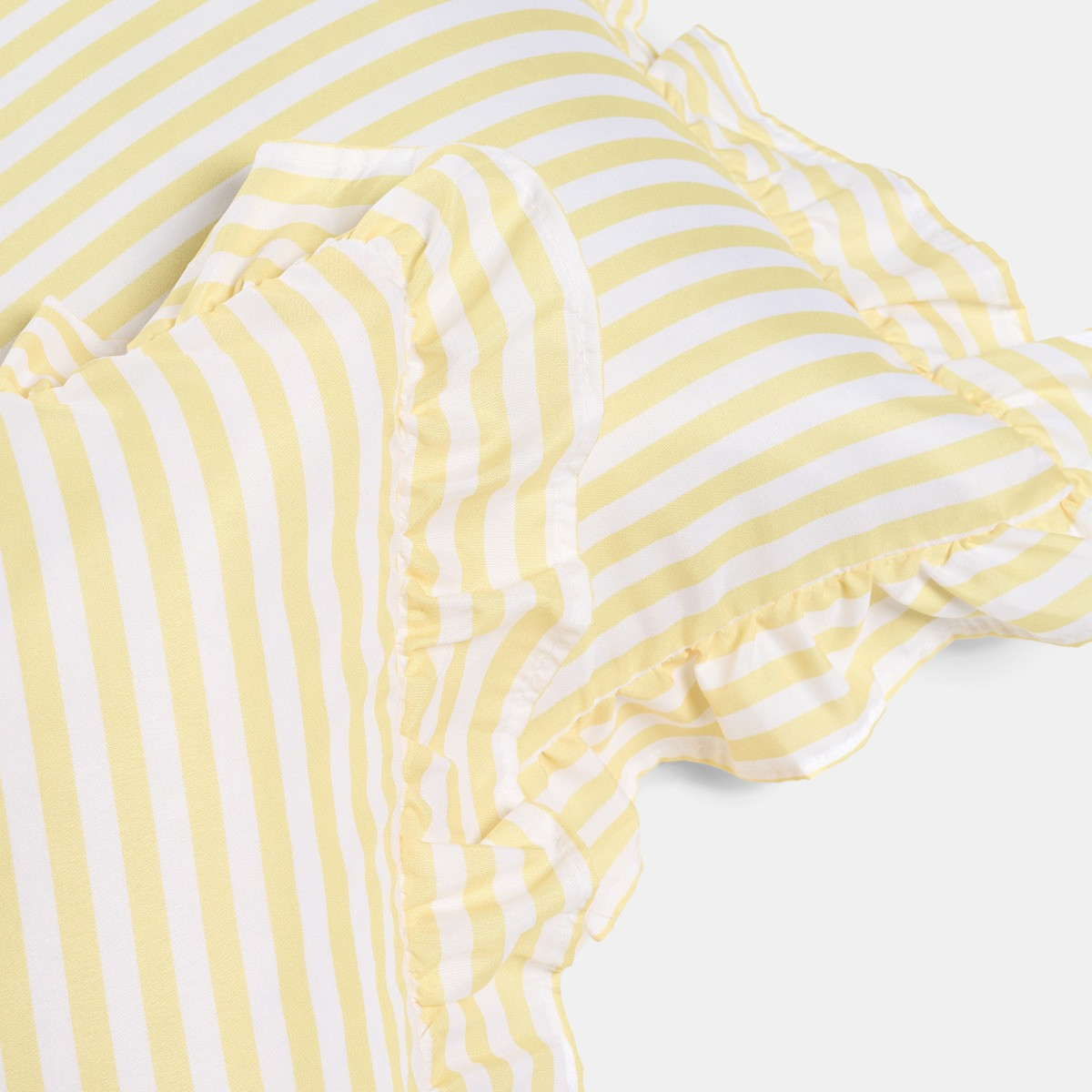 OHS 4 Pack Stripe Print Frill Cushion Covers with Cushion - Lemon>