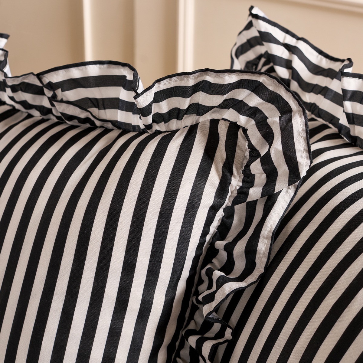 OHS Stripe Print Frill Cushion Covers - Monochrome>