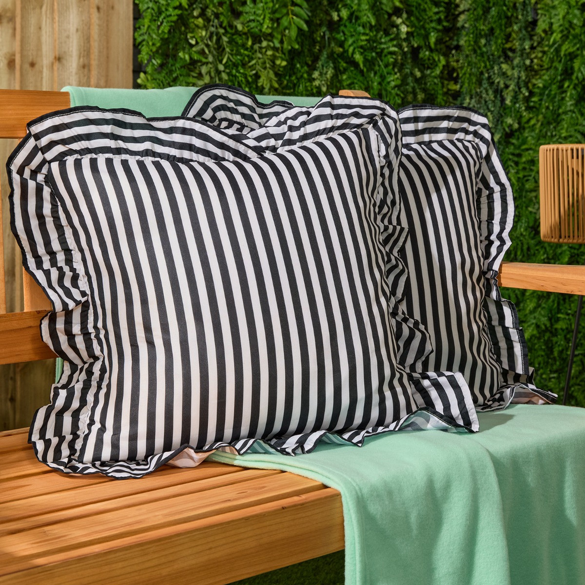 OHS 4 Pack Striped Print Frill Cushion Covers - Monochrome>