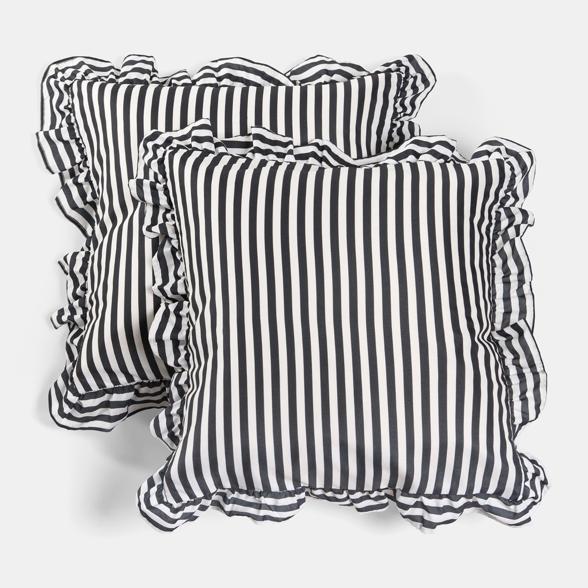 OHS 4 Pack Striped Print Frill Cushion Covers - Monochrome>
