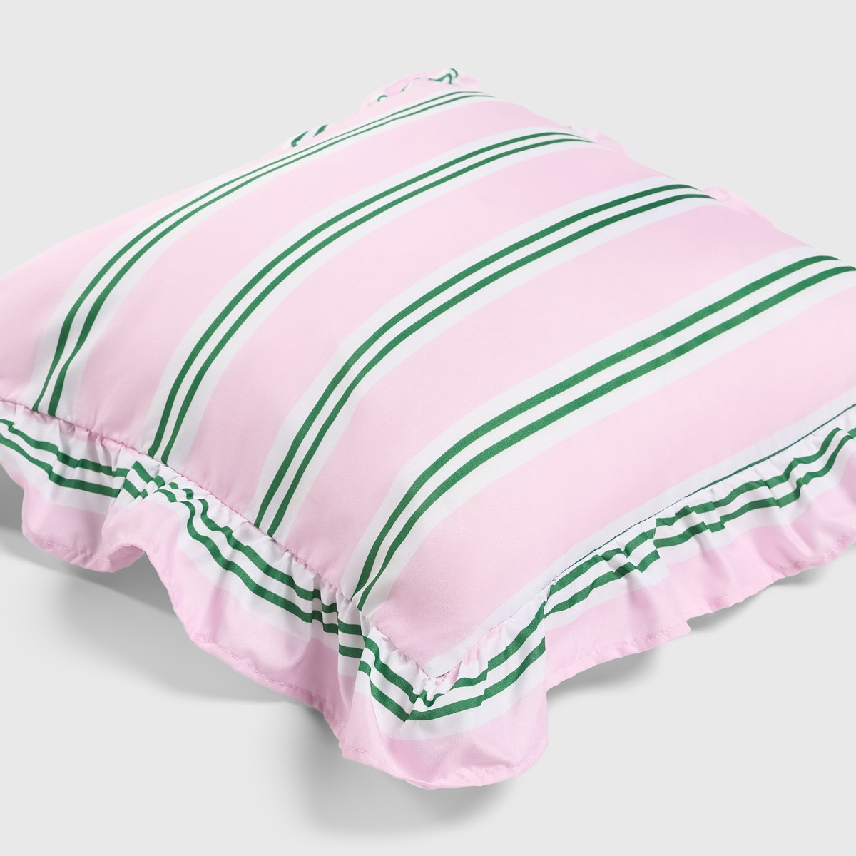 OHS Stripe Print Frill Cushion Covers - Pink/Green>