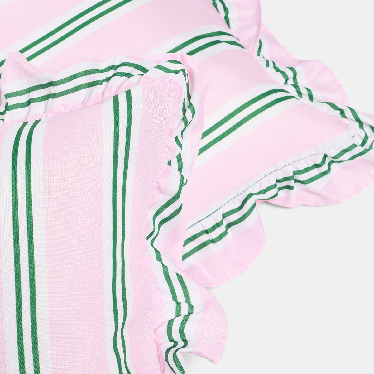 OHS Stripe Print Frill Cushion Covers - Pink/Green>