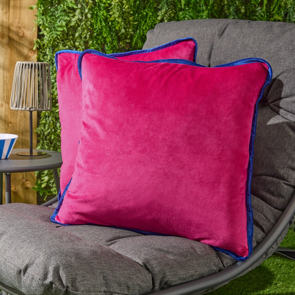 OHS Matte Velvet Piped Edge Cushion Covers, Hot Pink/Blue  45 x 45cm>