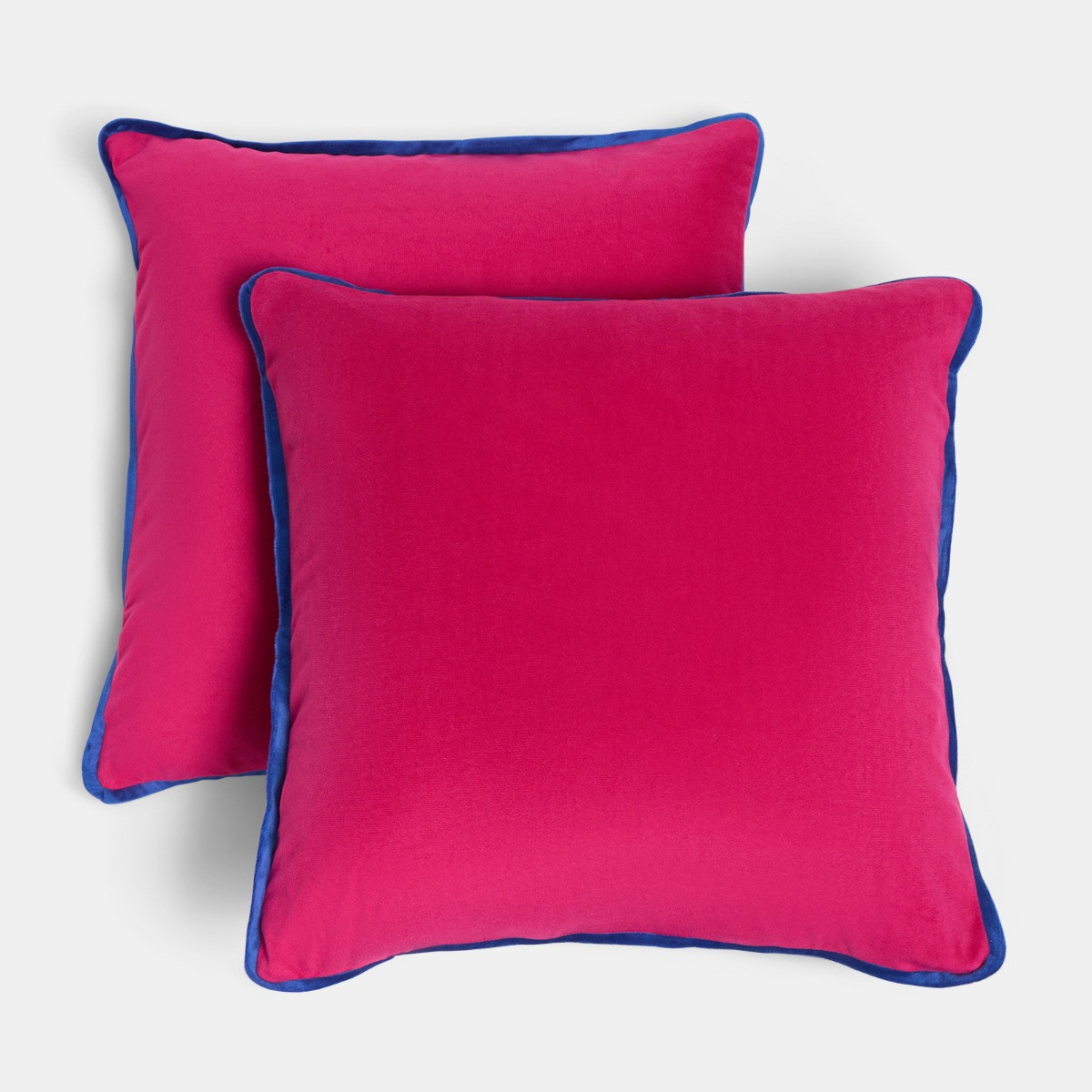 OHS 4 Pack Matte Velvet Piped Edge Cushion Covers with Cushion - Hot Pink/Blue>