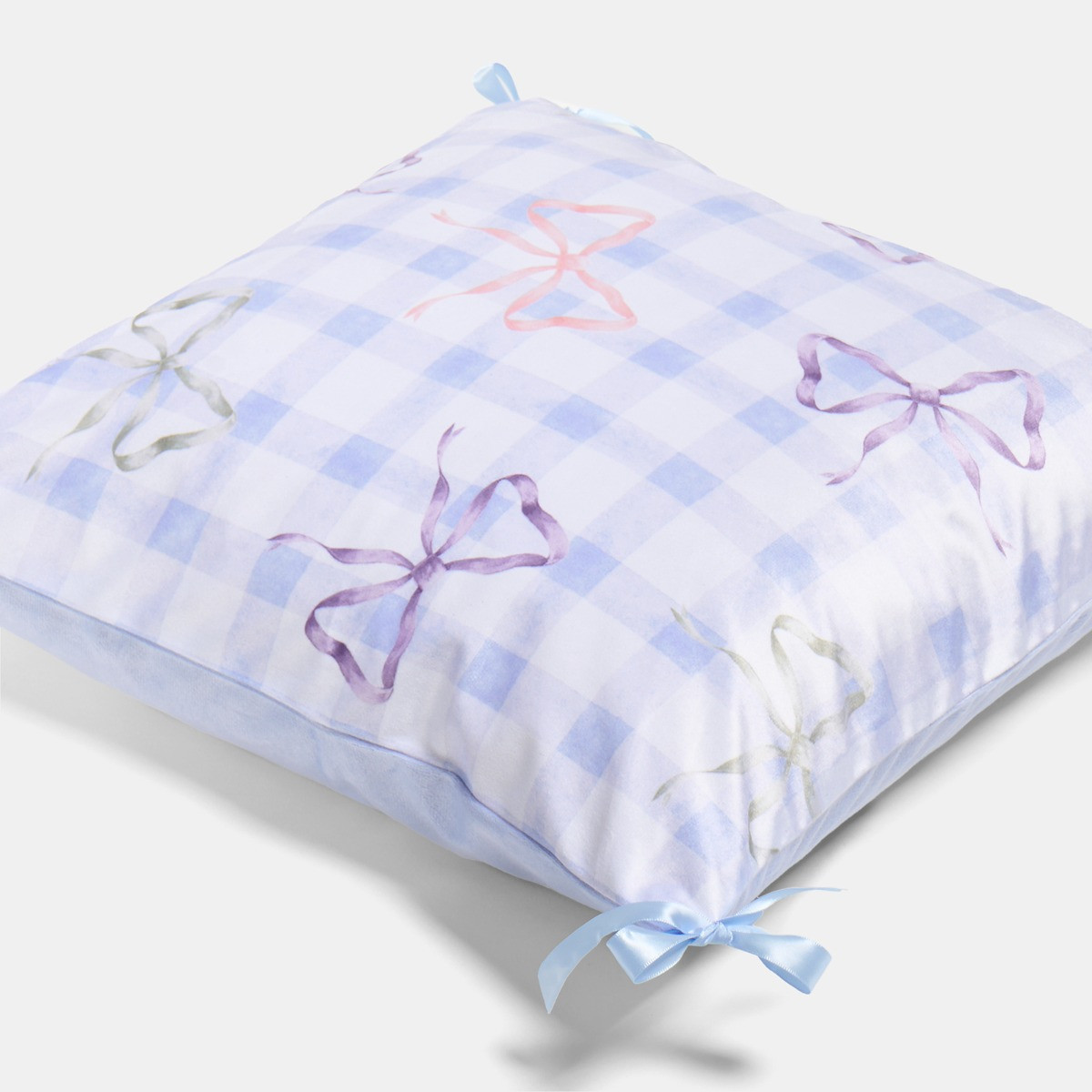 OHS Bow Gingham Print Cushion Covers - Blue>