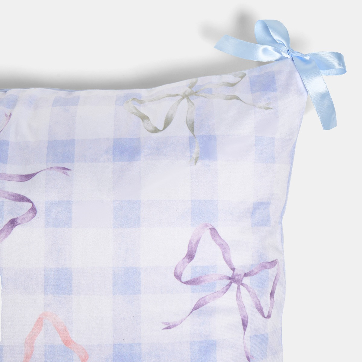 OHS Bow Gingham Print Cushion Covers - Blue>