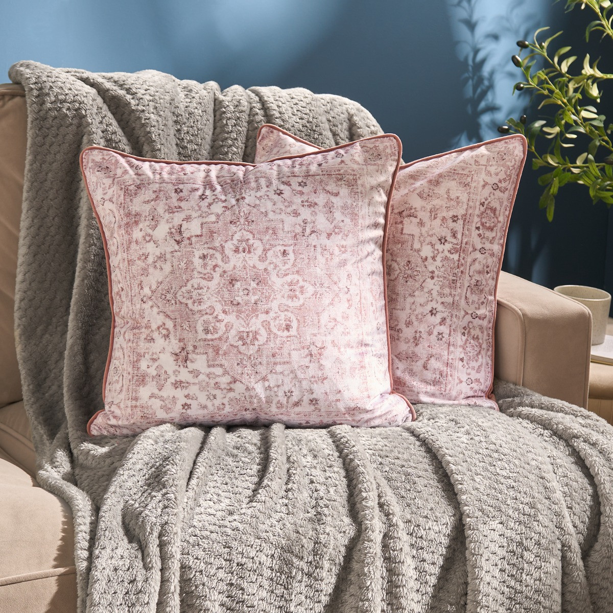 OHS Vintage Printed Cushion Covers, Blush - 45 x 45cm>