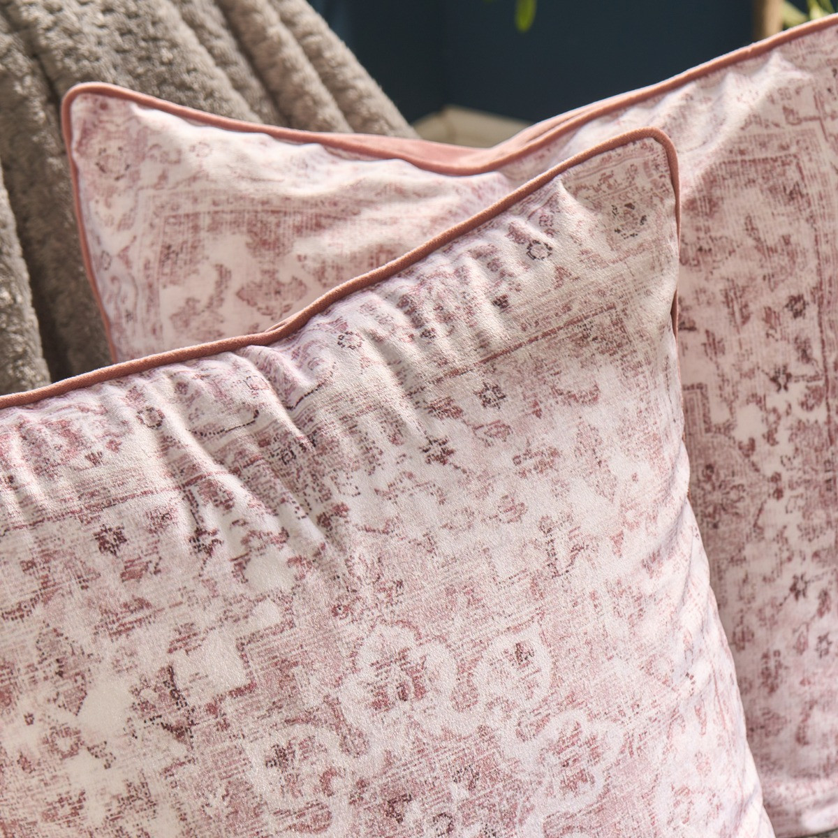 OHS 4 Pack Vintage Printed Cushion Covers - Blush>