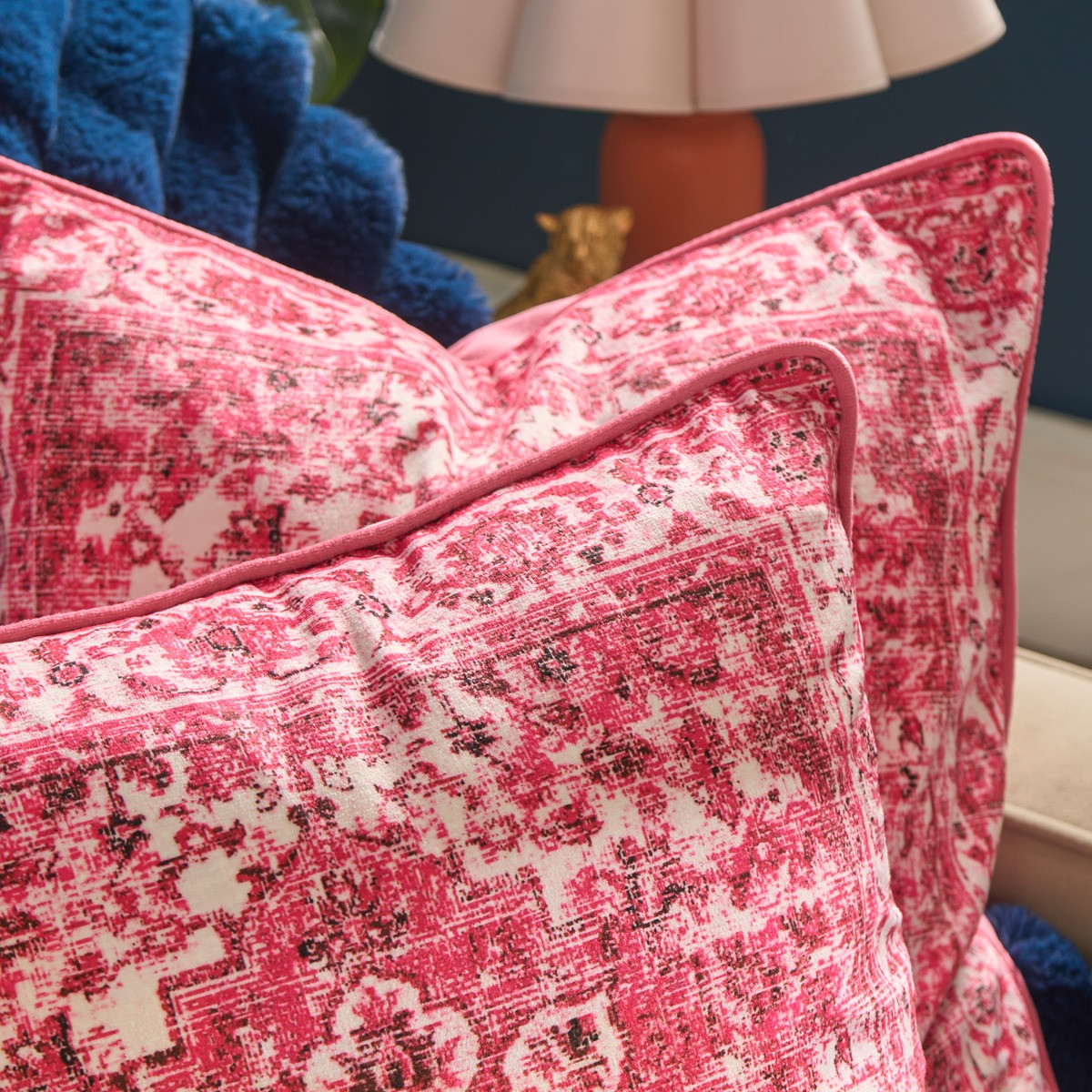 OHS Vintage Printed Cushion Covers - Hot Pink