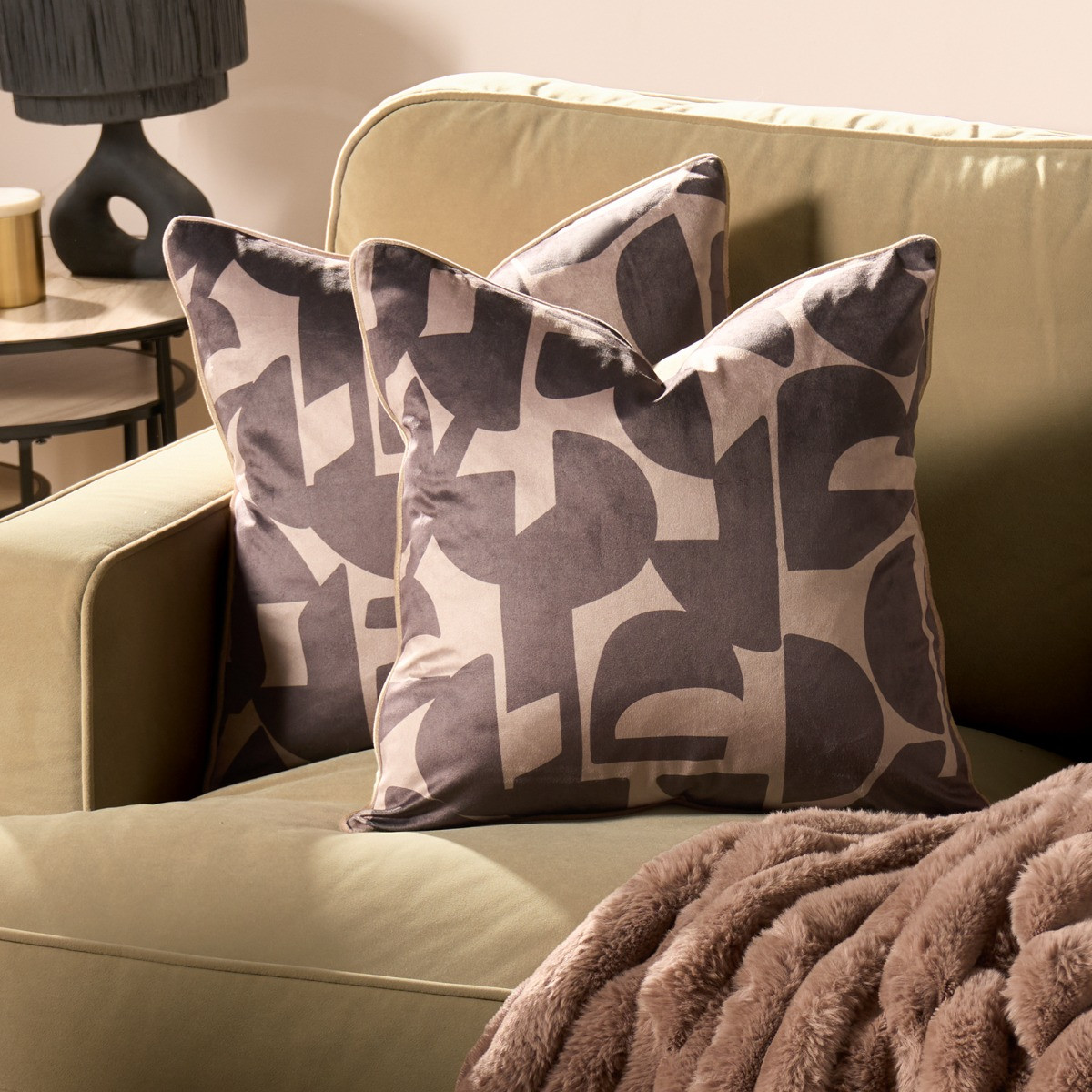 OHS Abstract Print Cushion Covers - Brown>