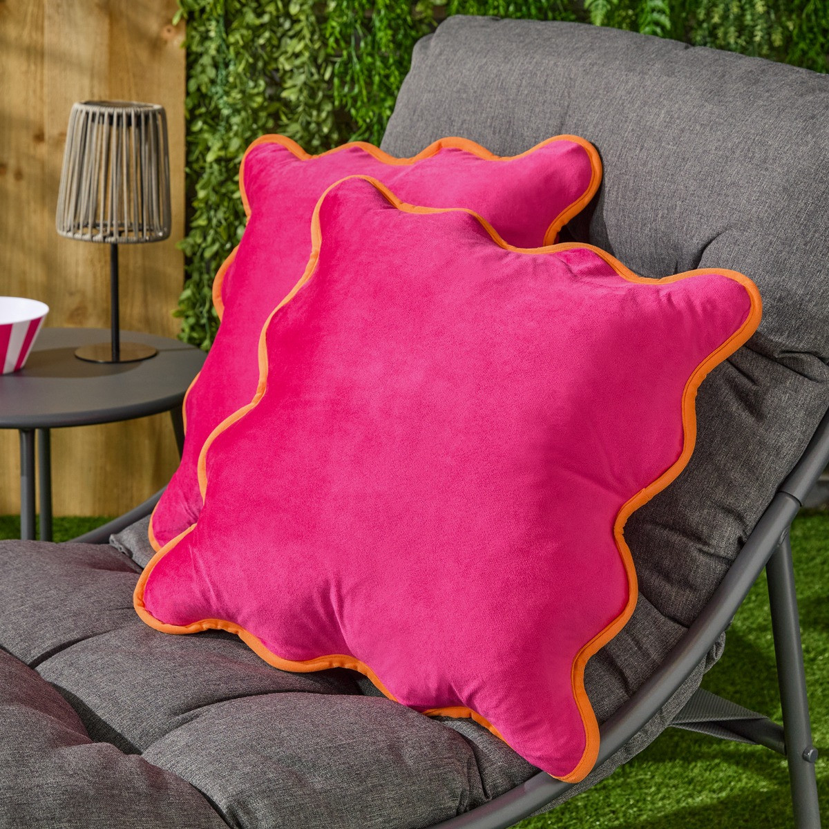 OHS Matte Velvet Scallop Edge Cushion Covers, Hot Pink/Orange - 45 x 45cm>