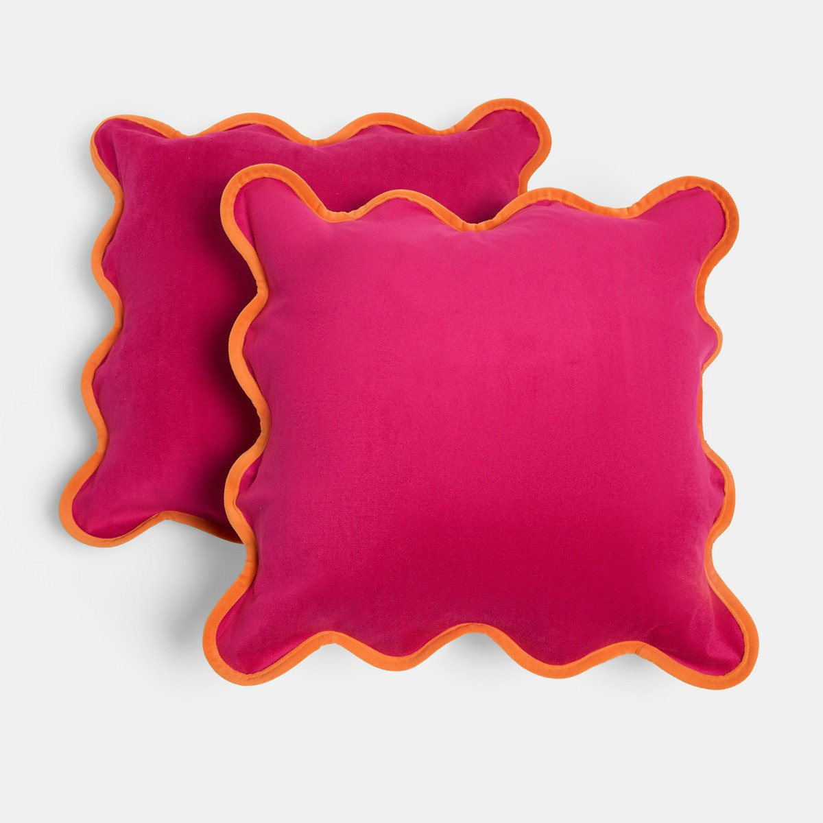 OHS Matte Velvet Scallop Edge Cushion Covers, Hot Pink/Orange - 45 x 45cm>