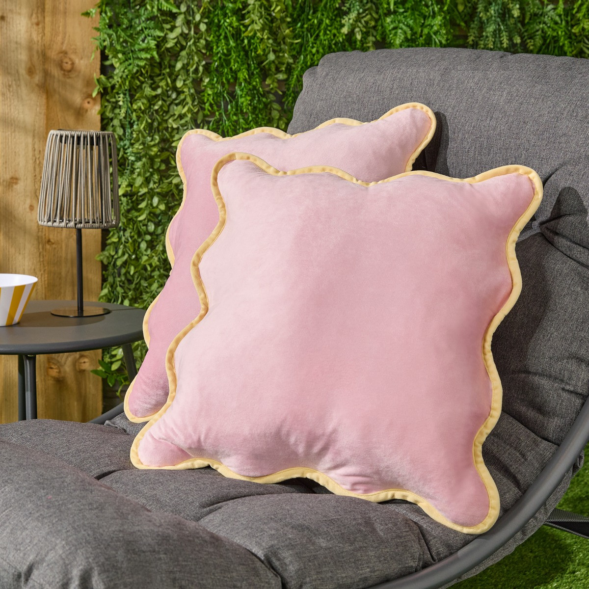 OHS Matte Velvet Scallop Edge Cushion Covers, Pink/Yellow - 45 x 45cm>