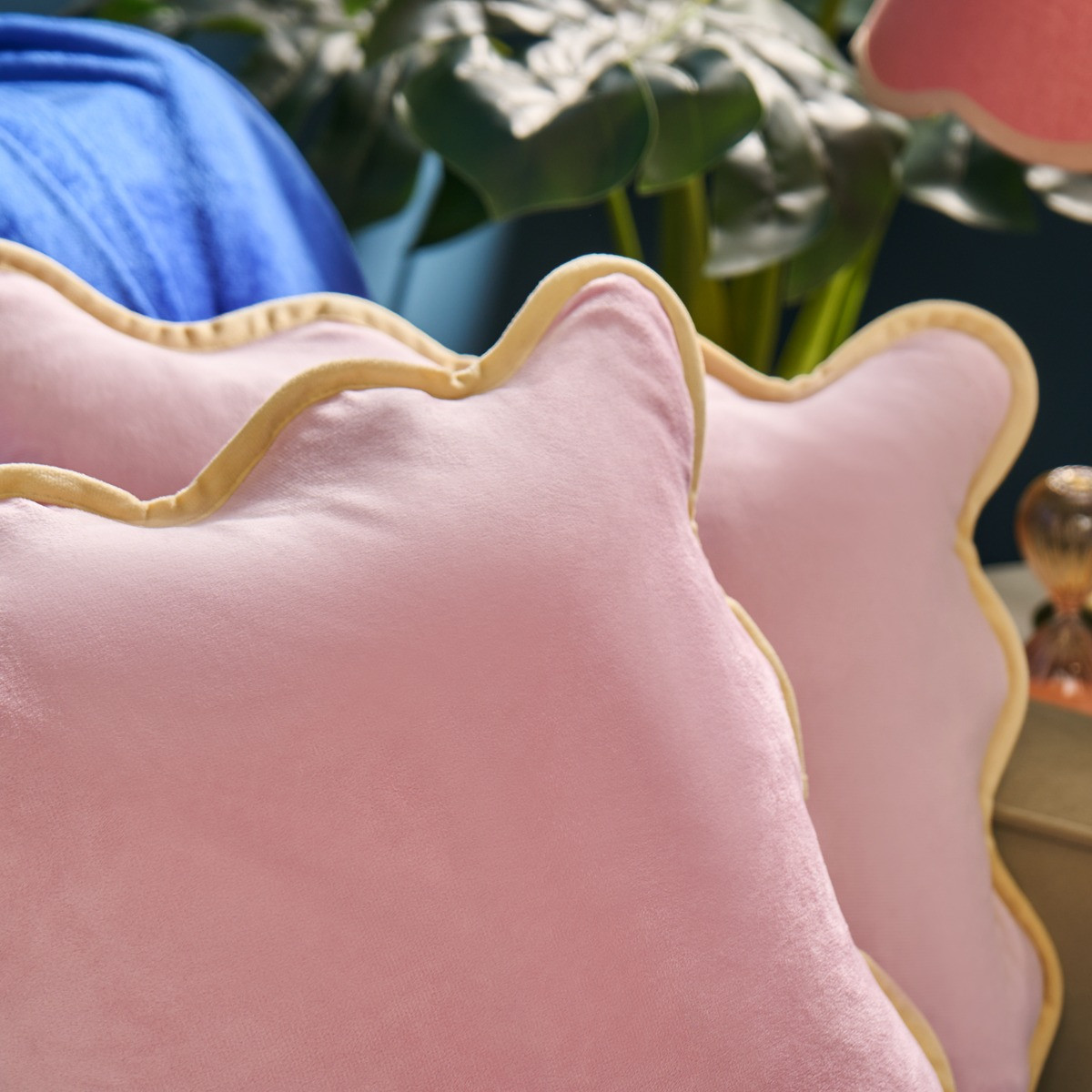 OHS Matte Velvet Scallop Edge Cushion Covers - Pink/Yellow>
